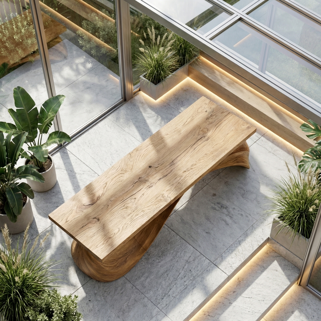 Contemporary Wave Bench Solid Wood Elegant Loop Design Hallway And Entryway - view 2