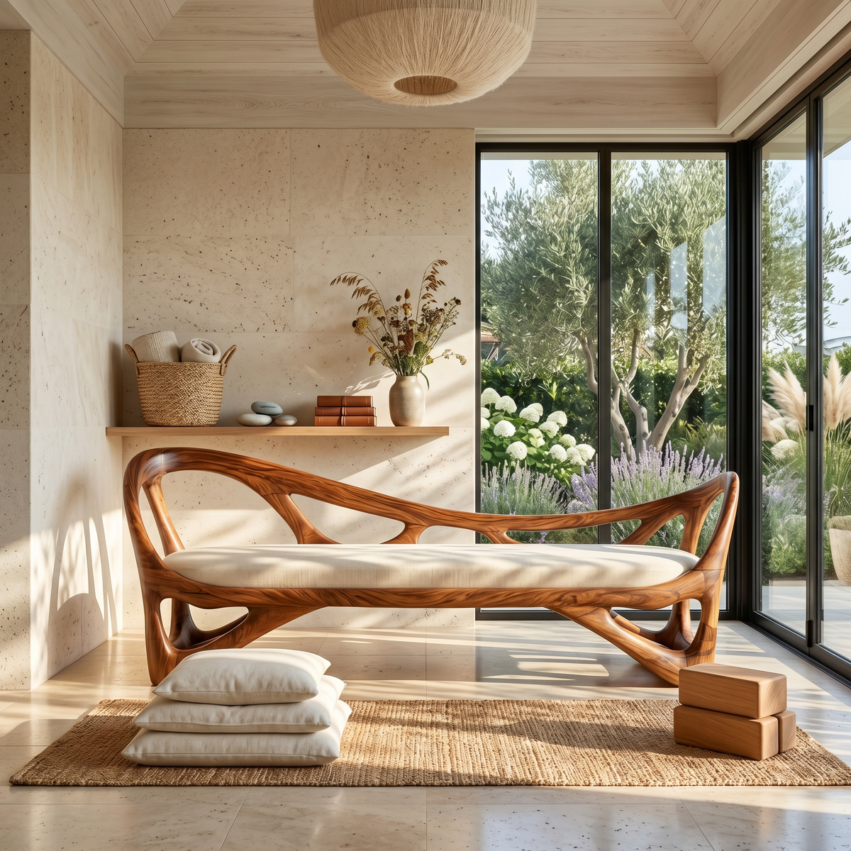 Contemporary Solid Wood Bench Family Room