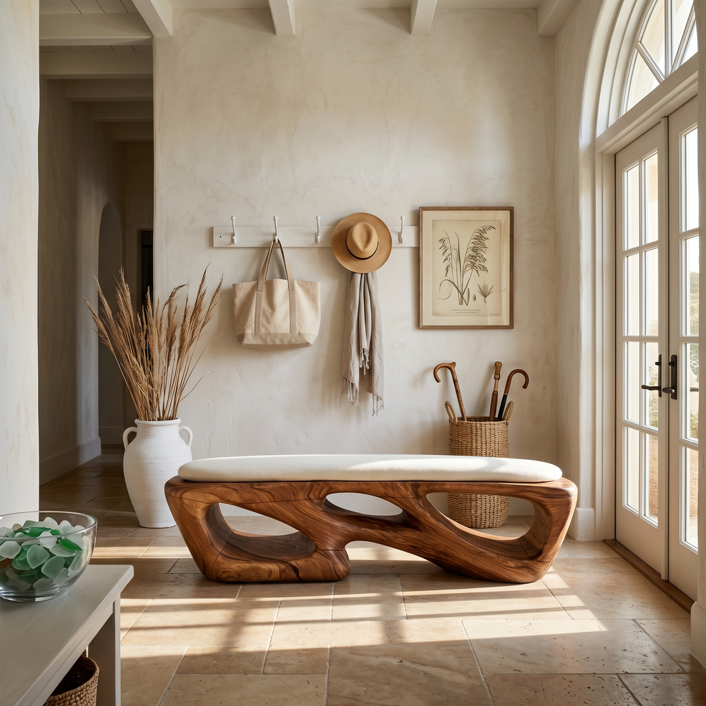 Curved Solid Wood Bench Luxury Living Room