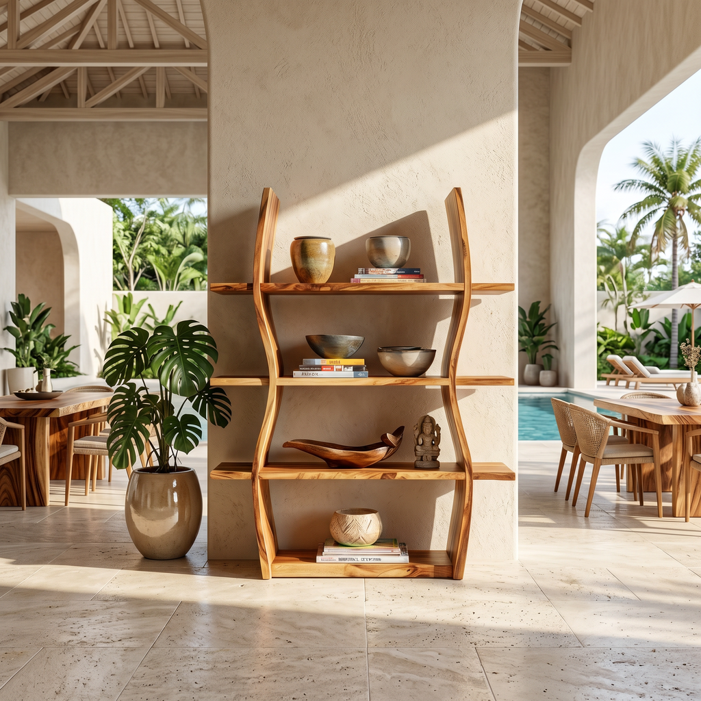 Elegant Wooden Storage Shelf In Wave Design