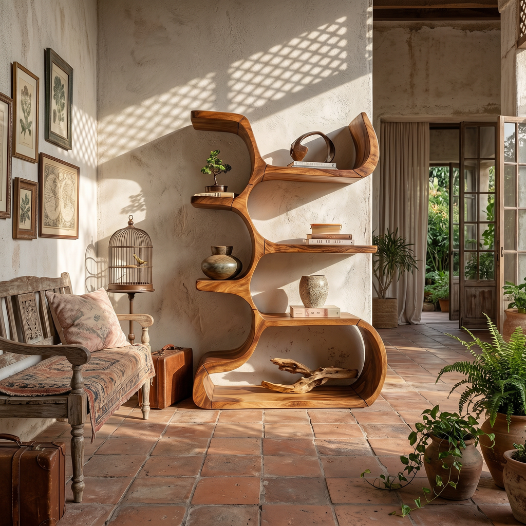 Contemporary Wooden Bookcase In Sculpted Curves