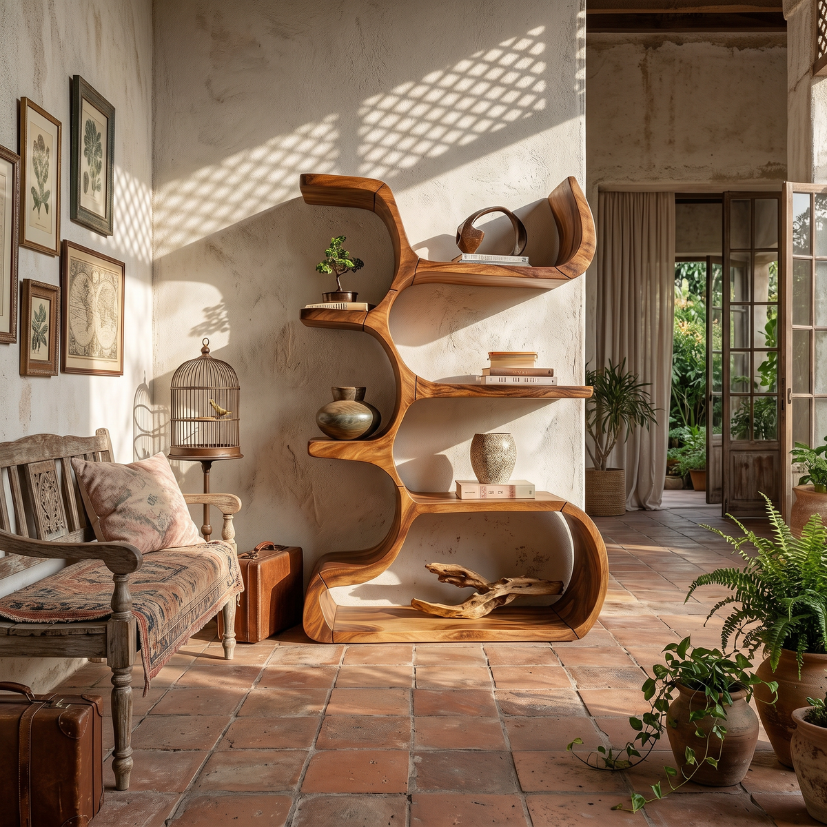 Contemporary Wooden Bookcase In Sculpted Curves