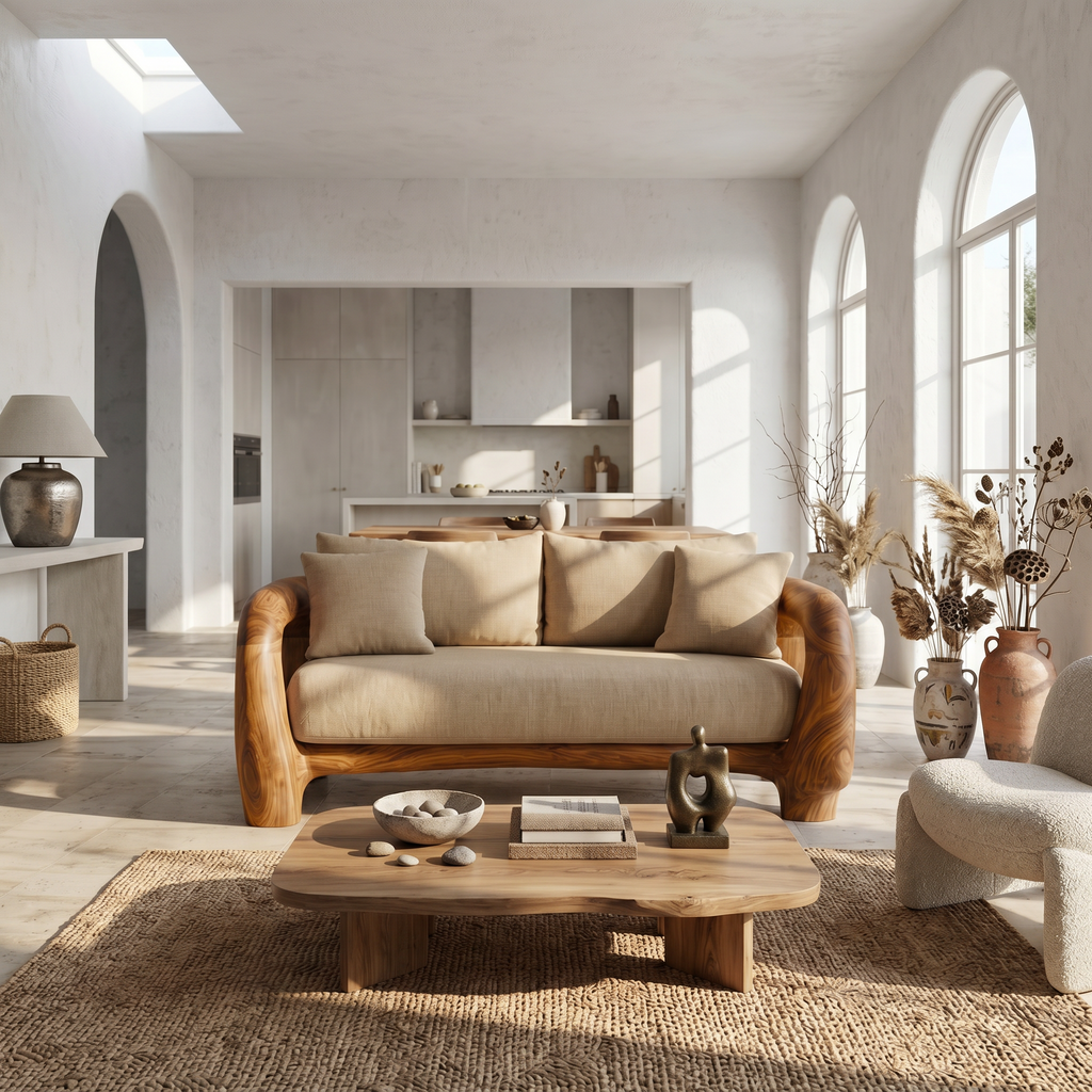 Contemporary Lounge Sofa Frame With Sculptural Wooden Base For Living Room