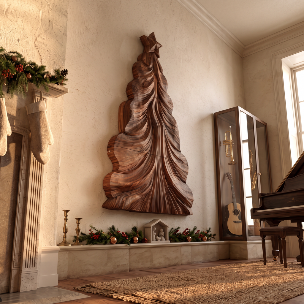 Contemporary Wooden Christmas Decor With Curved Openwork Design For Living Room - view 2