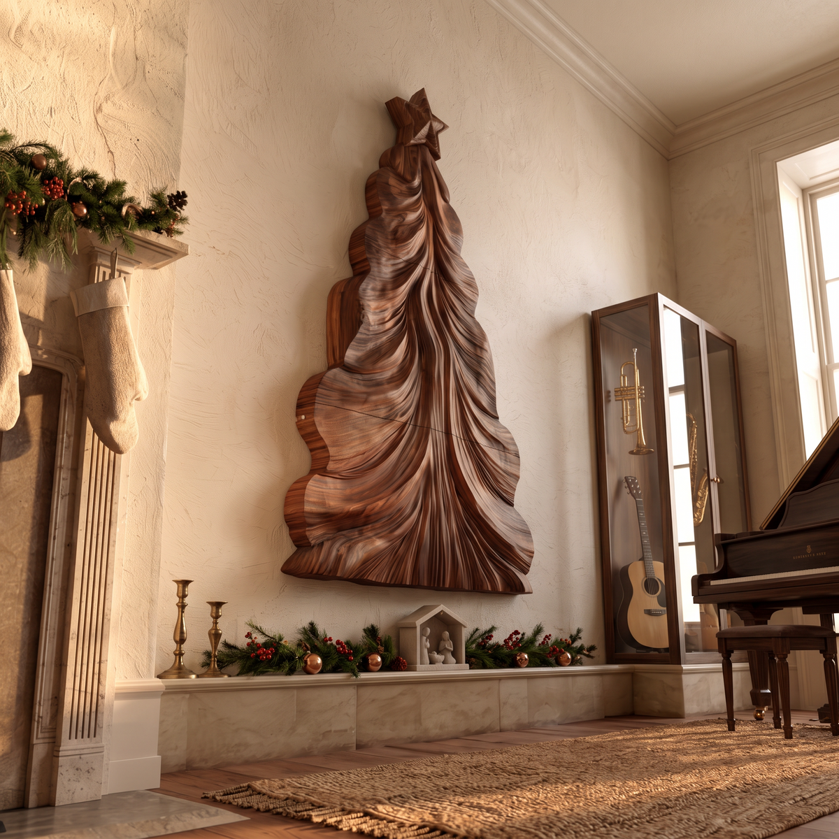 Contemporary Wooden Christmas Decor With Curved Openwork Design For Living Room - view 2