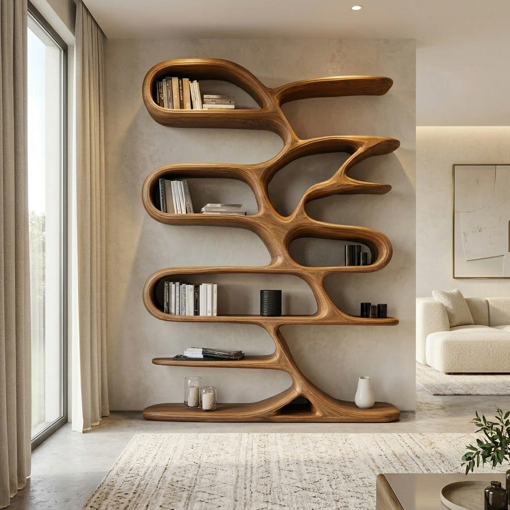 Contemporary Wooden Bookcase For Minimalist Living Room Decor