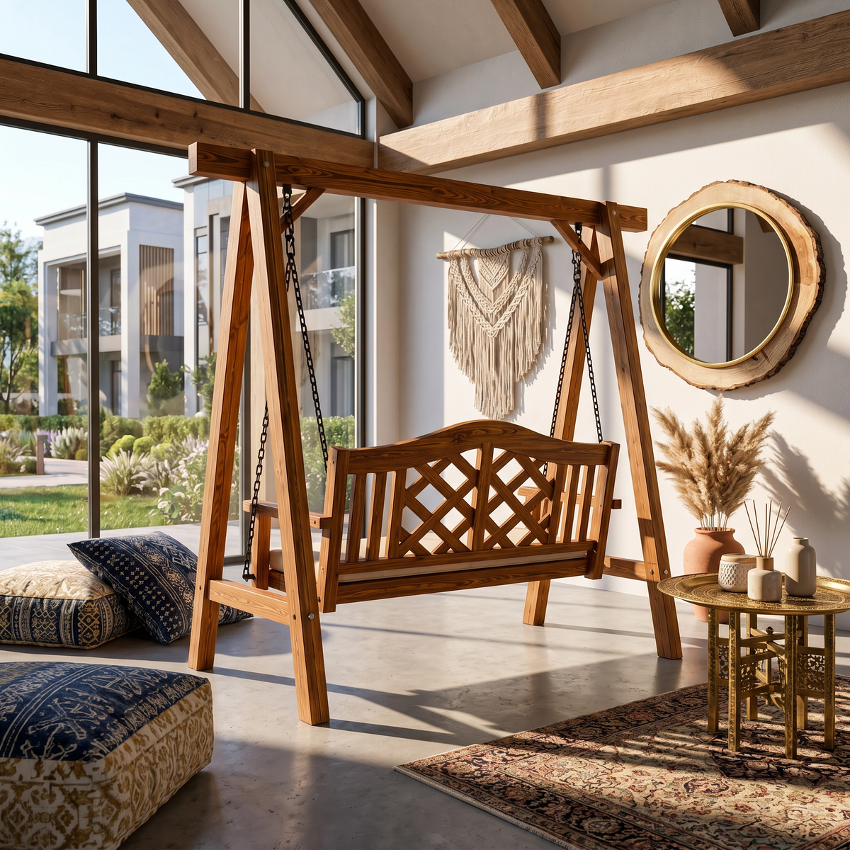 Contemporary Wooden Garden Swing Outdoor Living
