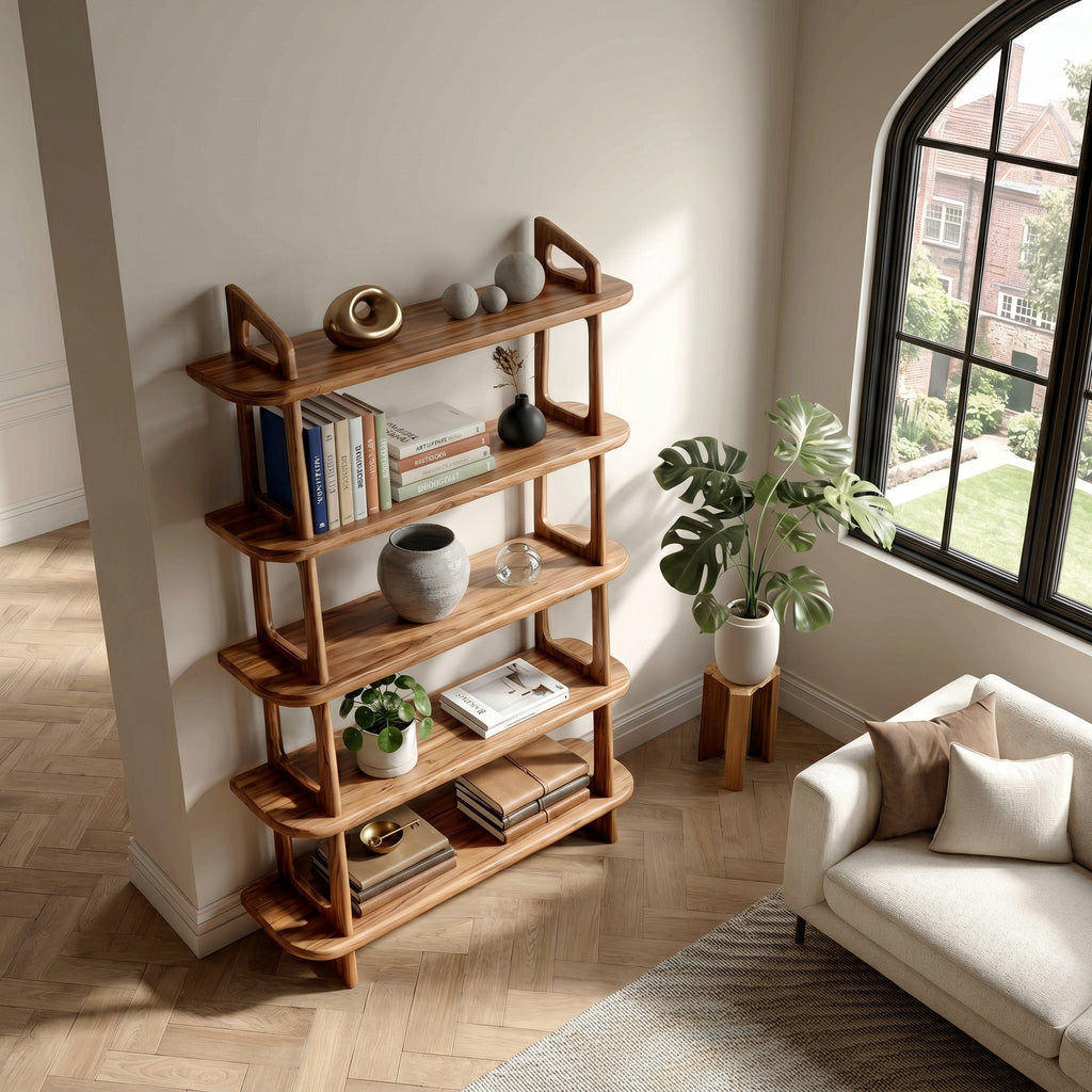 Contemporary Wooden Standing Shelf For Living Room Corner