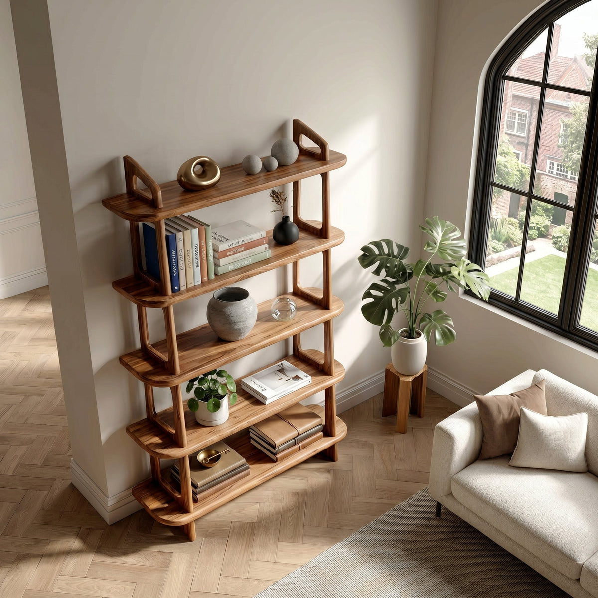 Contemporary Wooden Standing Shelf For Living Room Corner