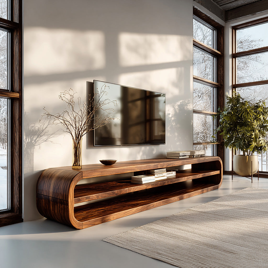 Contemporary Wooden TV Console With Open Storage For Living Room