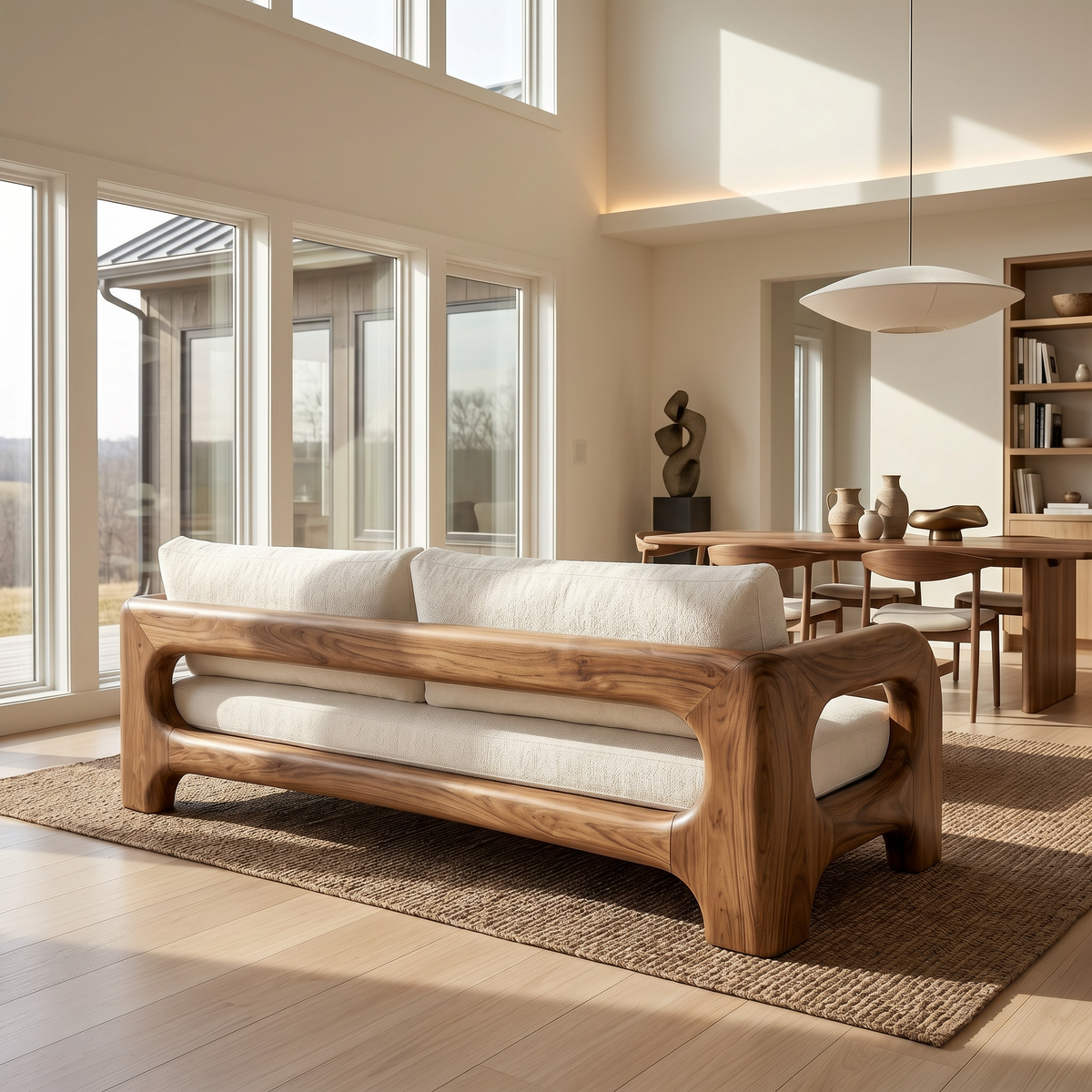 Contemporary Solid Wood Sofa With Architectural Frame For Modern Home