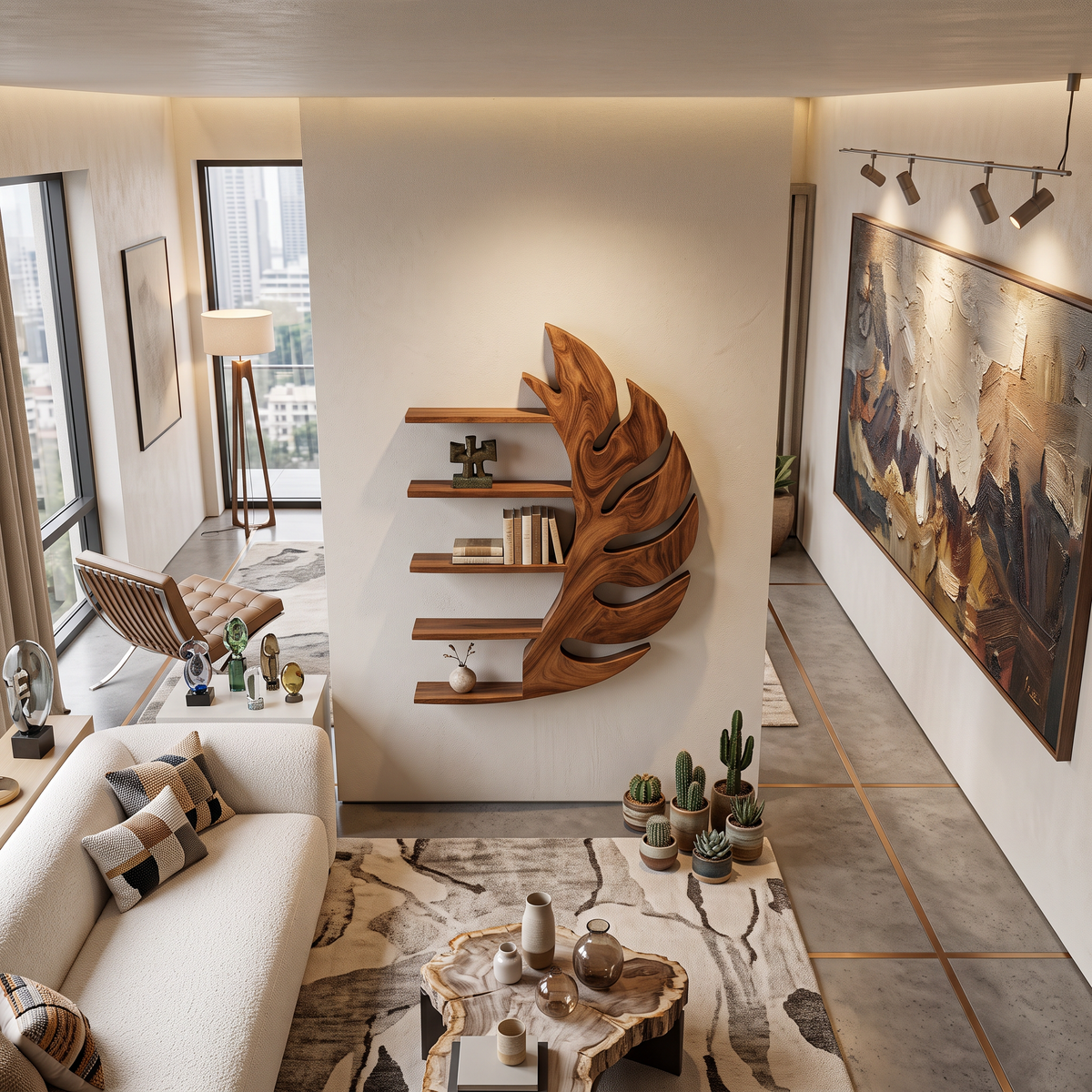 Contemporary Wooden Leaf Shape Floating Bookshelf For Home Decor - view 2