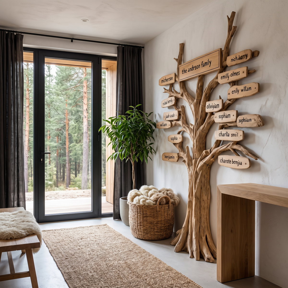 Contemporary Family Tree Wall Art With Custom Name Plaques For Entryway And Foyer - view 2