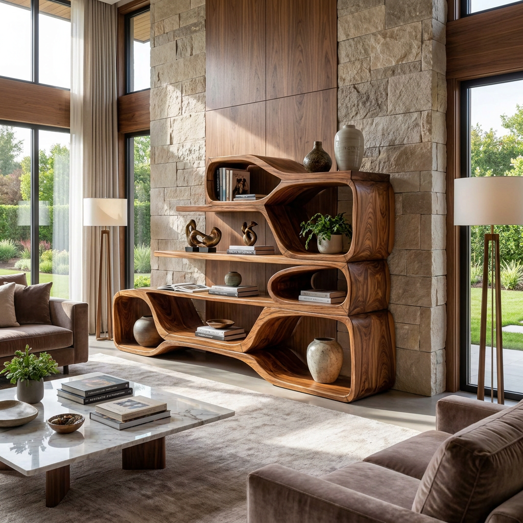 Curved Sculptural Bookshelf For Home Decor