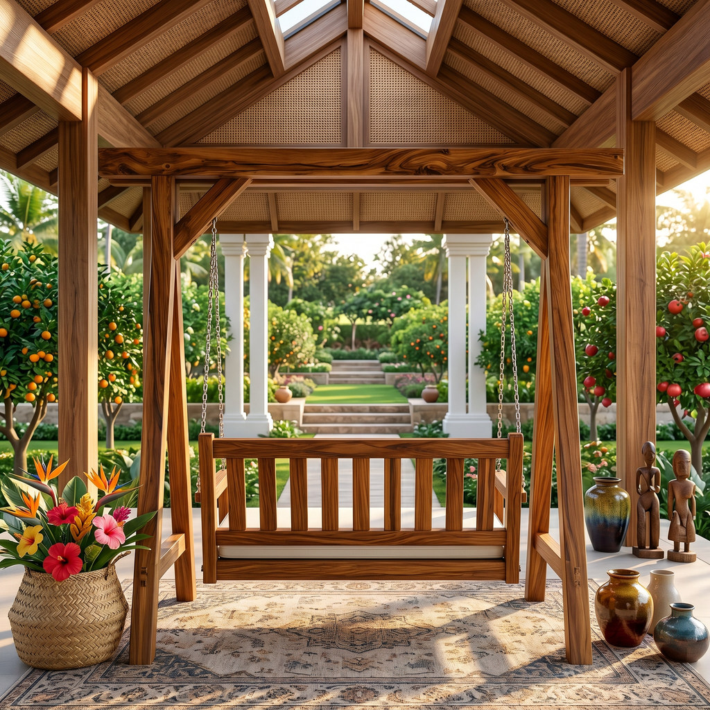 Elegant Wooden Swing With Planter Frame