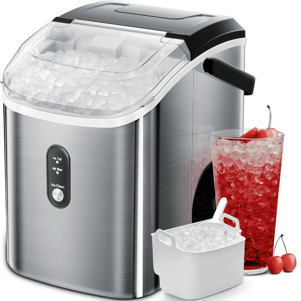 Auseo Countertop Nugget Ice Maker, 35Lbs/24H, 1.1L, Stainless Steel Silver - Self-Cleaning