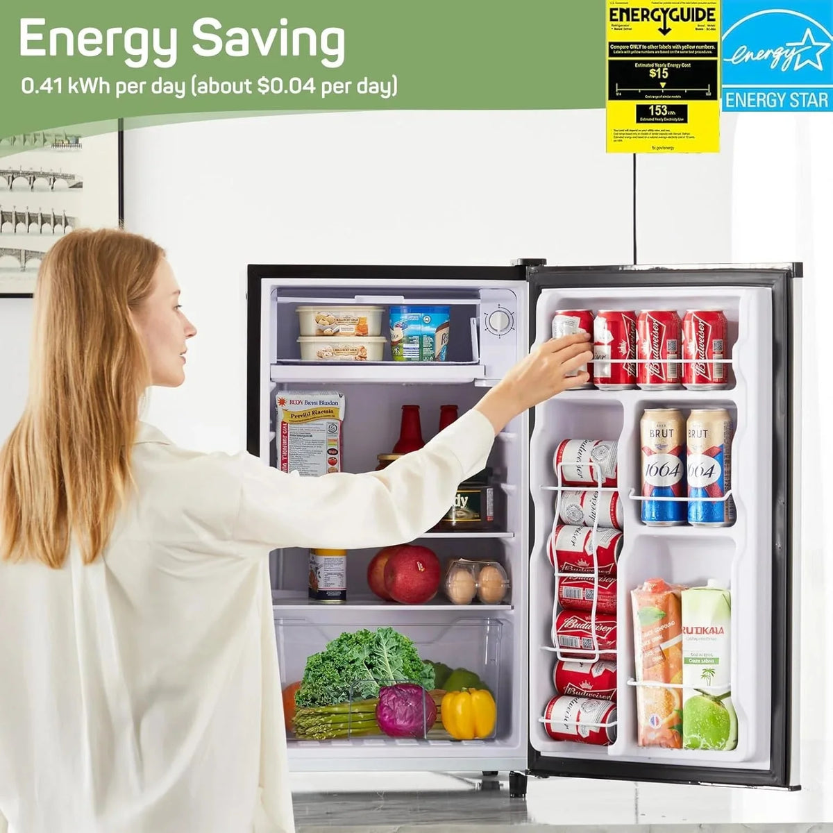 Simenmax Single Door Mini Fridge, 3.2 Cu. Ft., Silver