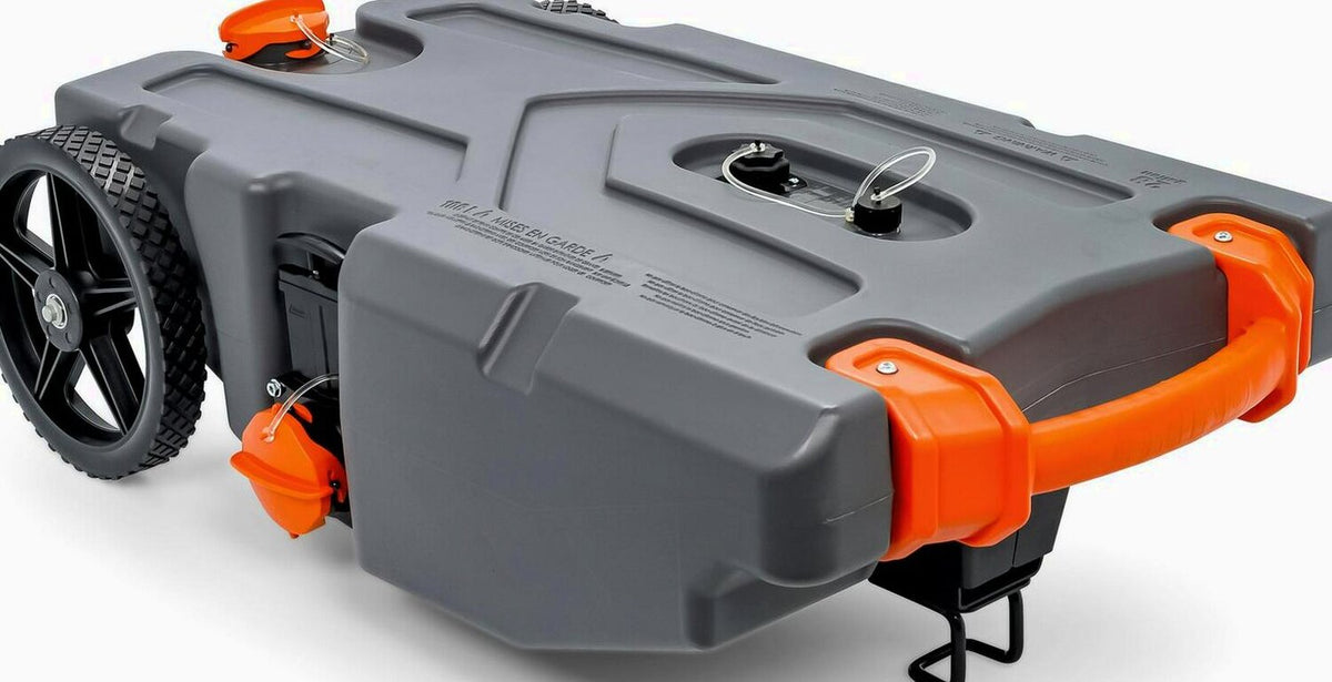Camco Rhino Heavy Duty 28 Gallon Portable RV Waste Holding Tank With Hose And Accessories, Gray - 39004