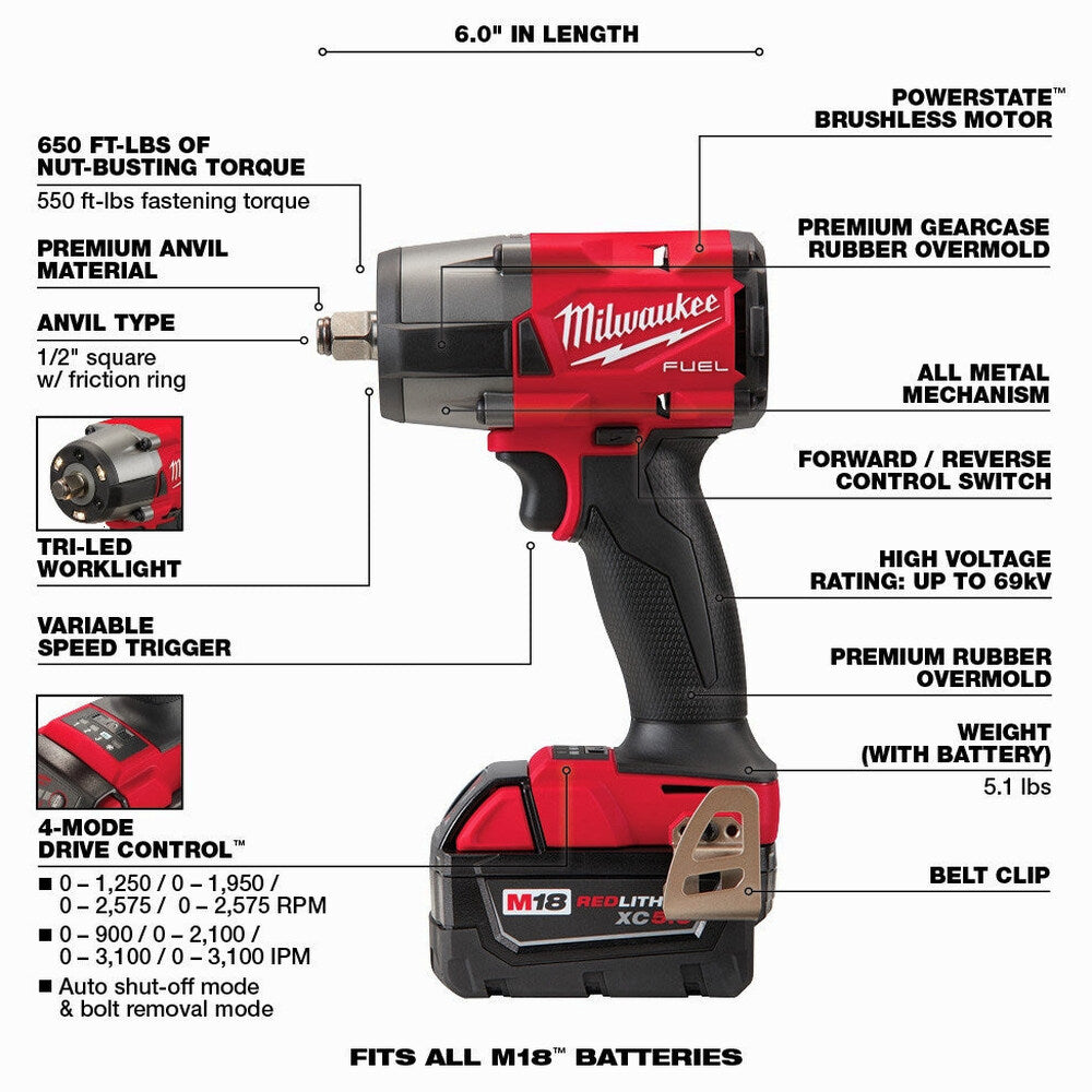 Milwaukee M18 FUEL 18-Volt Lithium-Ion Brushless Cordless 7-Tool Combo Kit 5.0 Ah - 2998-27