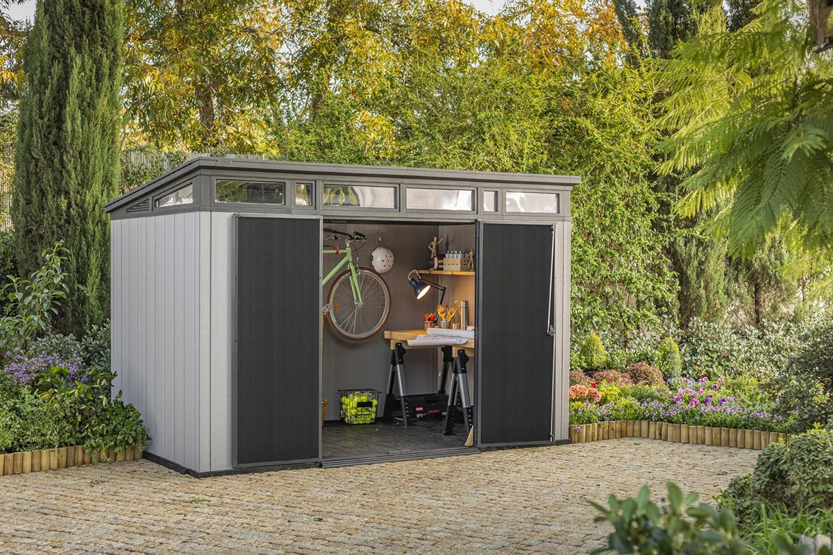 Keter Artisan 11x7 Modern Resin Outdoor Storage Shed Kit - Grey & Black