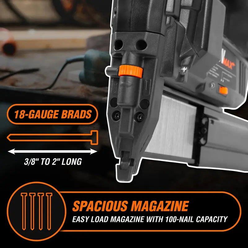 WEN 20V Max Cordless 18-Gauge Brad Nailer With 2.0Ah Battery And Charger - 100 Nail Capacity