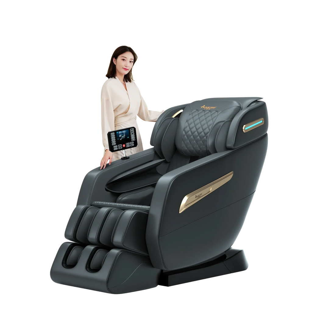 4D Zero Gravity Full Body Shiatsu Massage Chair With 58in SL Track - Premium Black Leather
