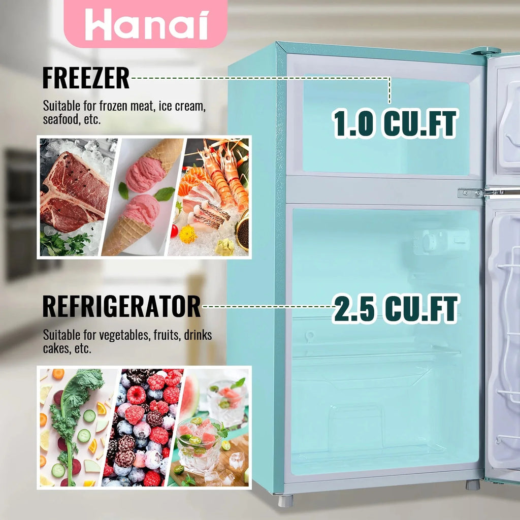 WANAI 3.5 Cu.ft Compact Refrigerator With Top Freezer, Blue