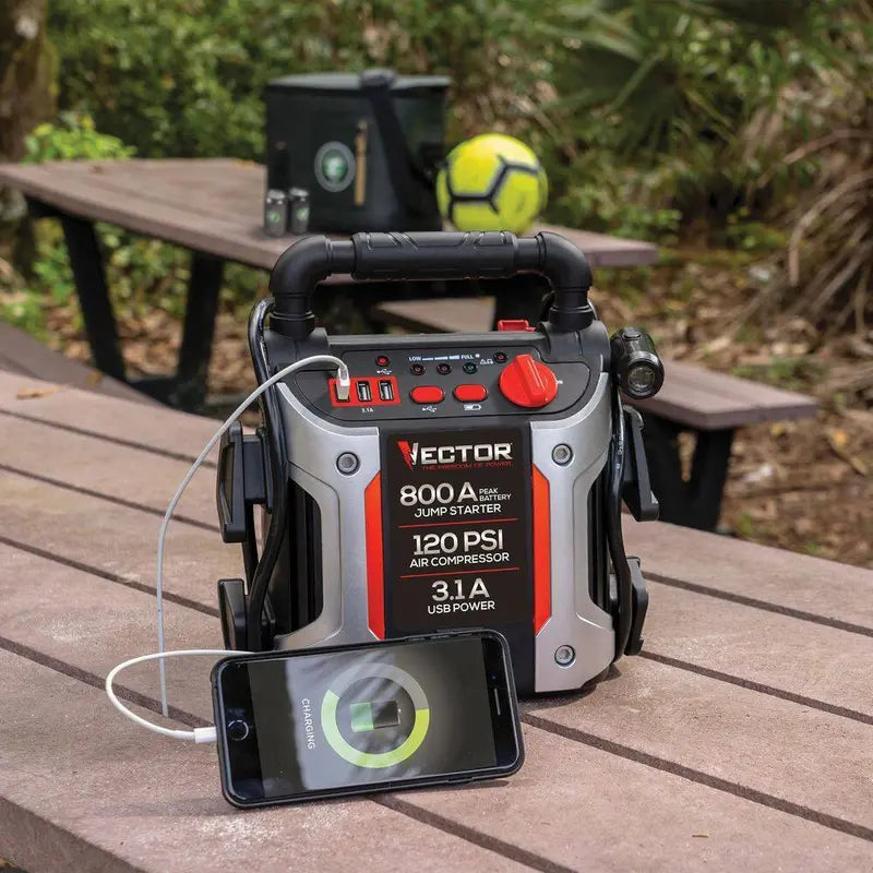 VECTOR Car Jump Starter 800A With 120 PSI Compressor And USB Ports - J7CV