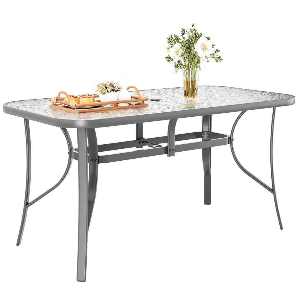 Arlopu Rectangular Patio Dining Table With 5mm Tempered Glass Top