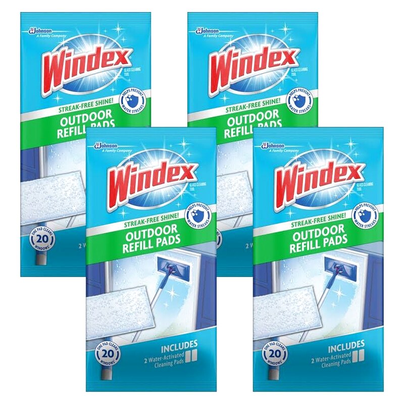 Windex Outdoor All-in-One Window Cleaner Refill Pads - 2 Count Pack of 4