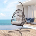 Nicesoul Foldable PE Wicker Hanging Egg Chair With Stand, Cushion And Pillow, 350 lb - Brown