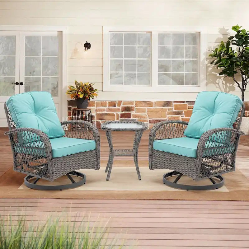 3-Piece Outdoor Swivel Rocker Patio Conversation Set - 360 Degree