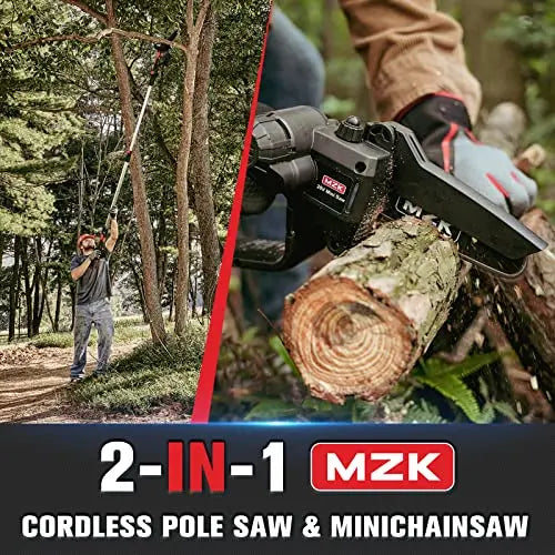 MZK 2-in-1 Cordless Pole Saw With Mini Chainsaw And 3 Replacement Chain