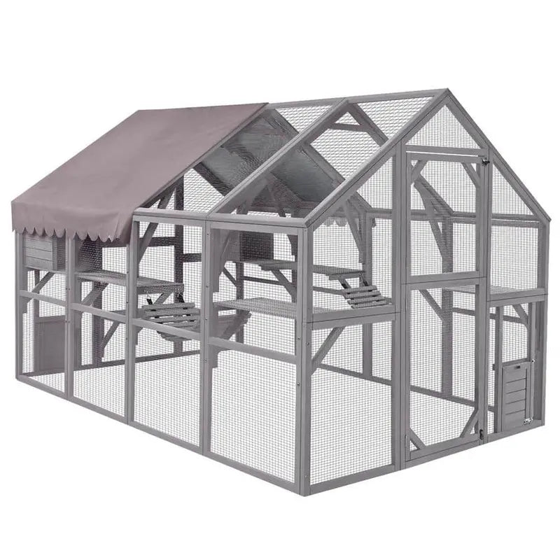 aivituvin Large Outdoor Cat Enclosure With 7 Platforms, 2 Bridges And 2 Small Houses