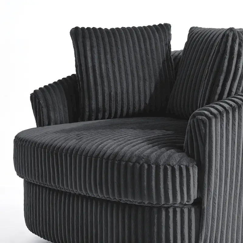 2-Piece Oversized 43 W Plush Corduroy Swivel Barrel Chairs With Pillows
