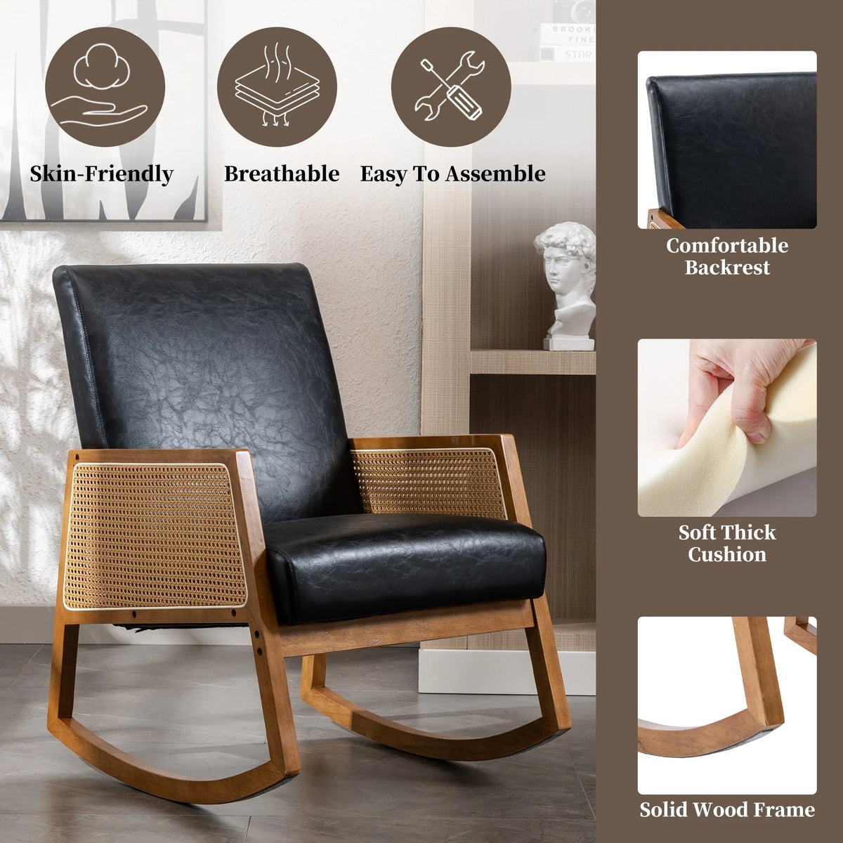 Upholstered Tall Back Gliding Rocking Armchair