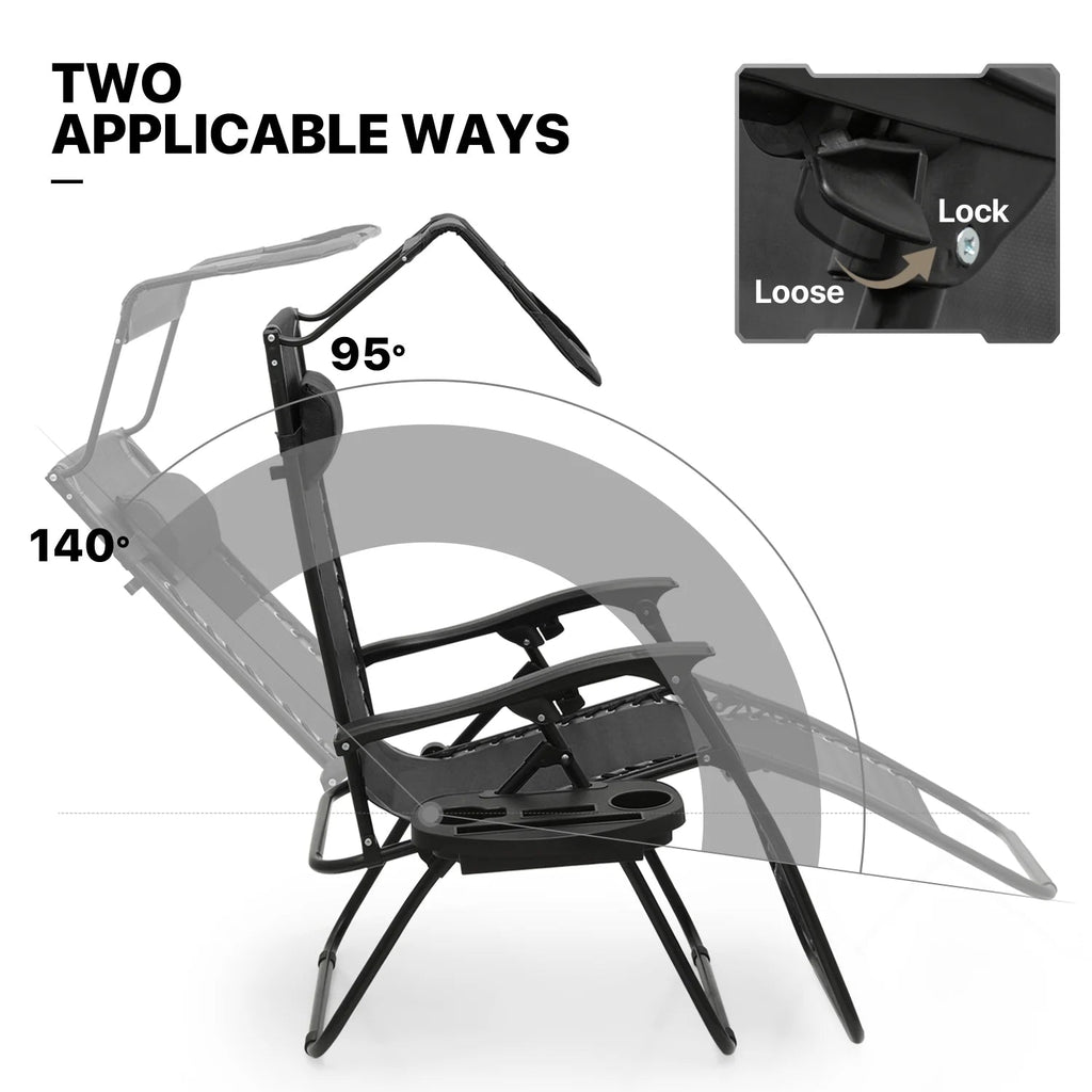 MoNiBloom Zero Gravity Reclining Chairs Set Of 2 With Canopy Shade And Headrest, Black - 330 lbs