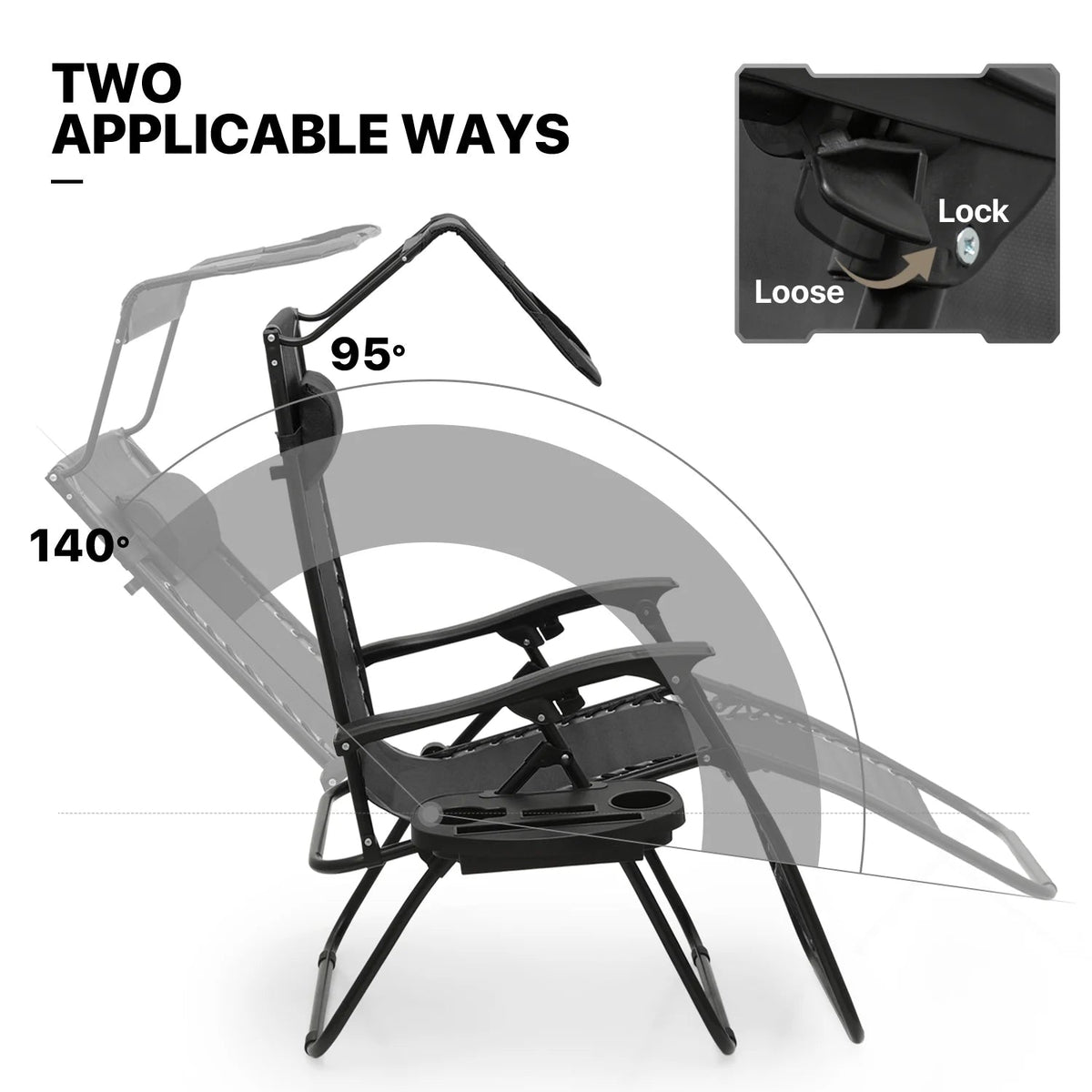 MoNiBloom Zero Gravity Reclining Chairs Set Of 2 With Canopy Shade And Headrest, Black - 330 lbs