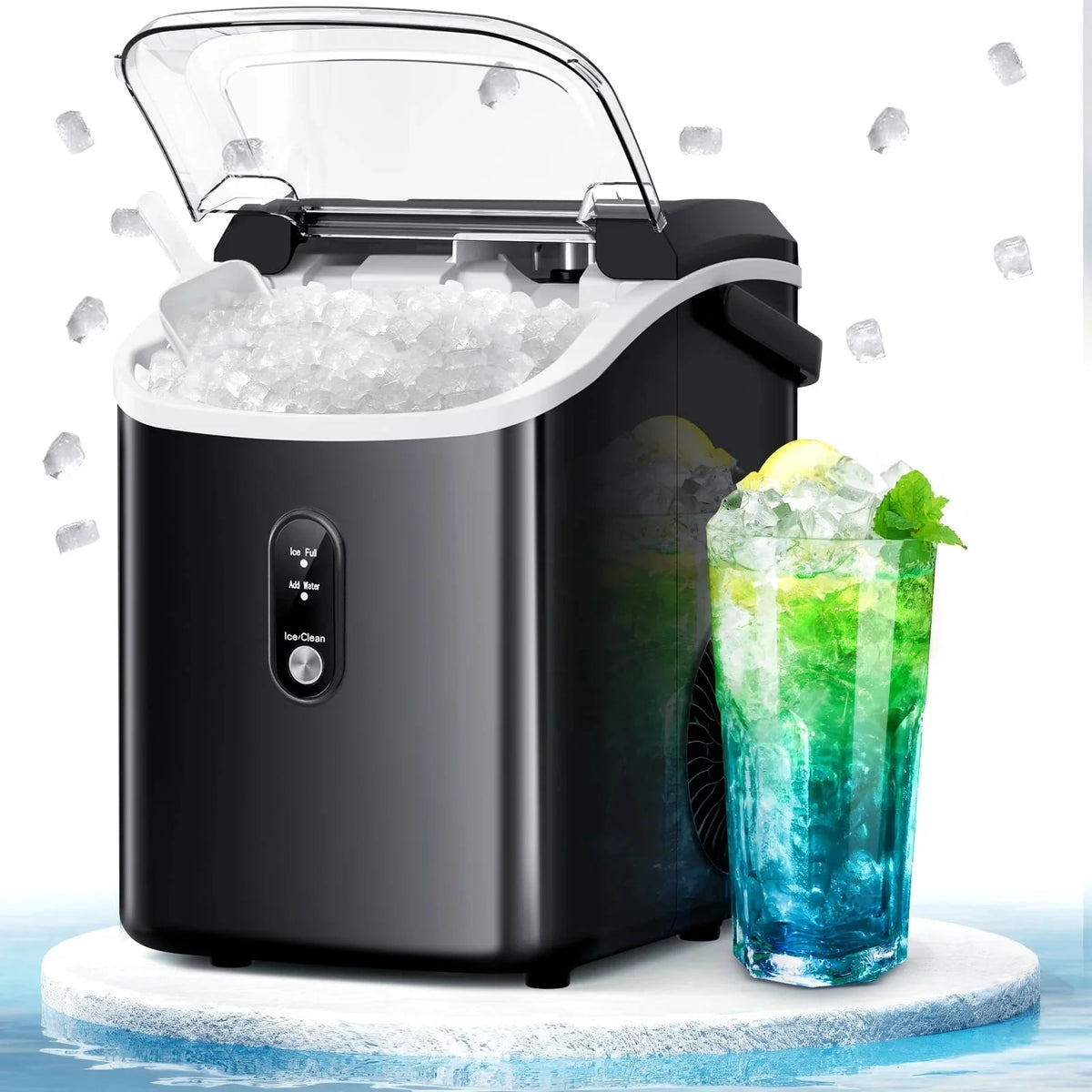 Auseo Countertop Nugget Ice Maker, 35Lbs/24H, 1.1L, Stainless Steel Silver - Self-Cleaning