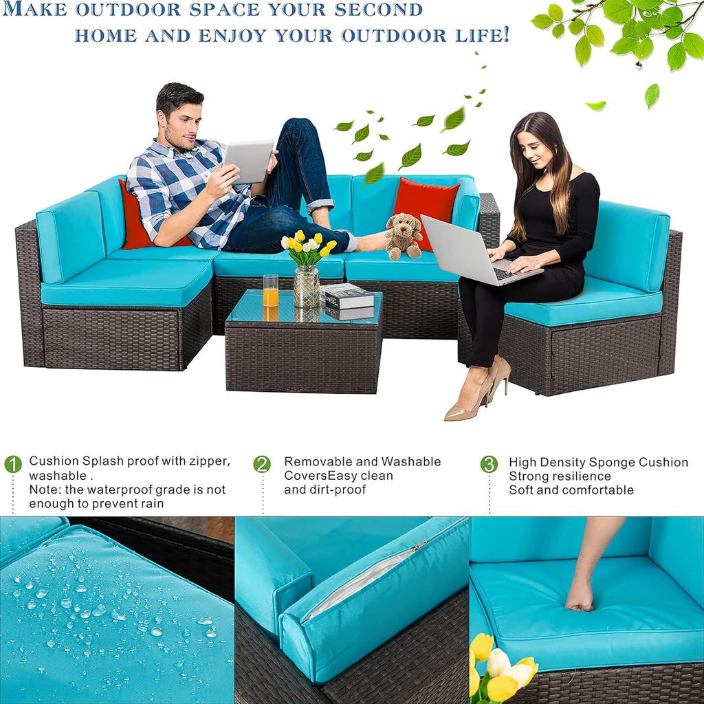 5-Piece All-Weather Wicker Patio Conversation Set With Ottoman And Cushions
