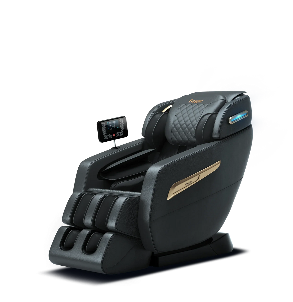 4D Zero Gravity Full Body Shiatsu Massage Chair With 58in SL Track - Premium Black Leather