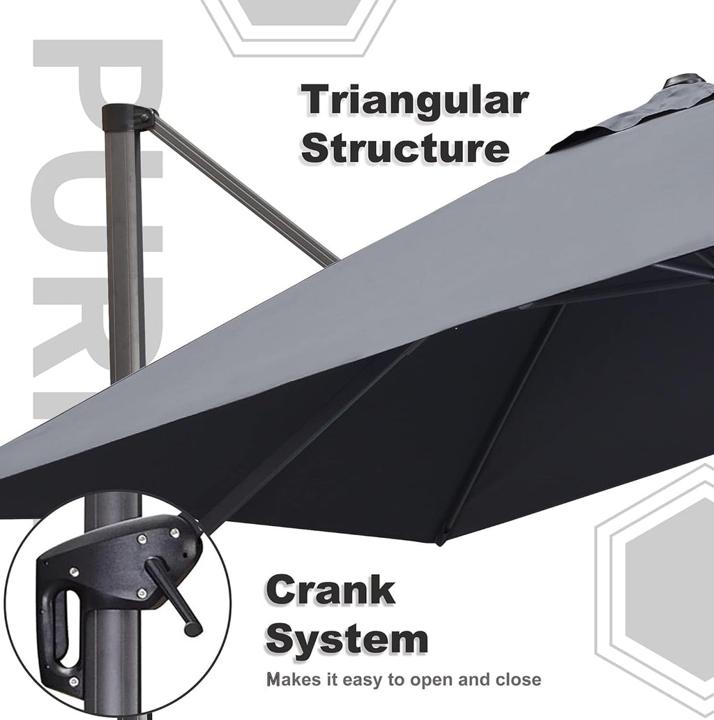 PURPLE LEAF 9 ft x 11.5 ft Grey Aluminum Offset Patio Umbrella