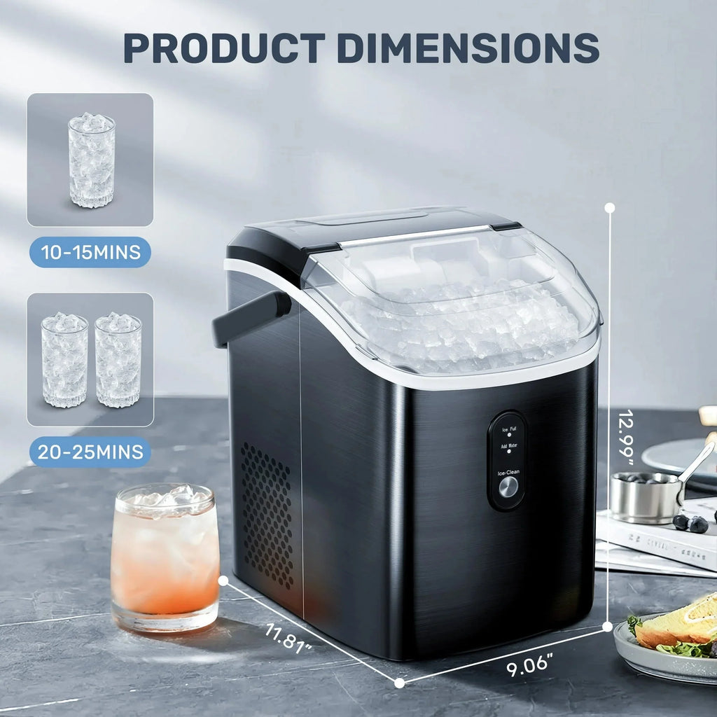 Auseo Countertop Nugget Ice Maker, 35Lbs/24H, 1.1L, Stainless Steel Silver - Self-Cleaning