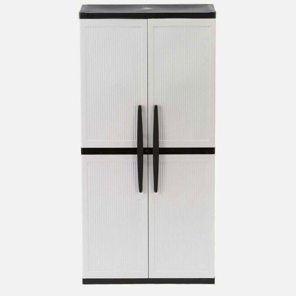 HDX Gray Plastic Freestanding Garage Cabinet With Adjustable Shelves And Lockable Doors, 35in W X 71in H X 18in D
