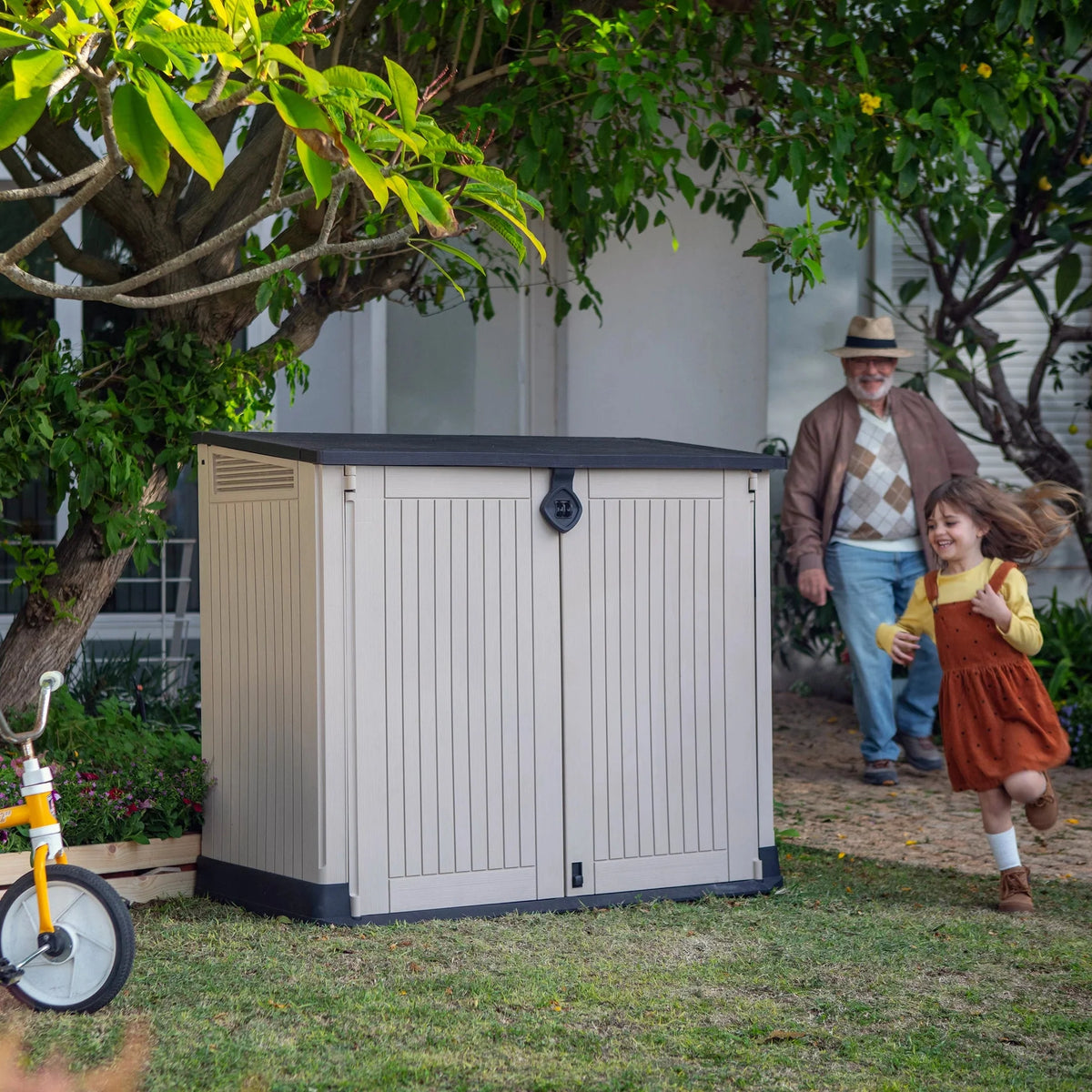 Keter S.I.O. Midi 4.3' x 2.3' x 3.7' Horizontal Resin Outdoor Storage Shed, Grey