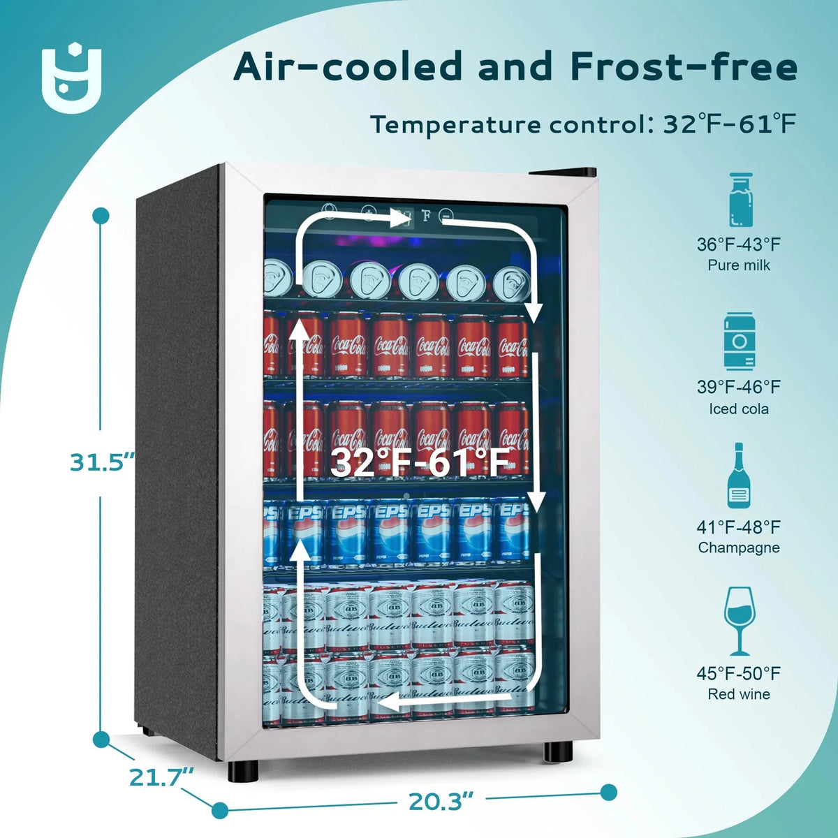 EUHOMY Beverage Refrigerator Cooler, 4.5 Cu.Ft., 145 Can, Glass Door