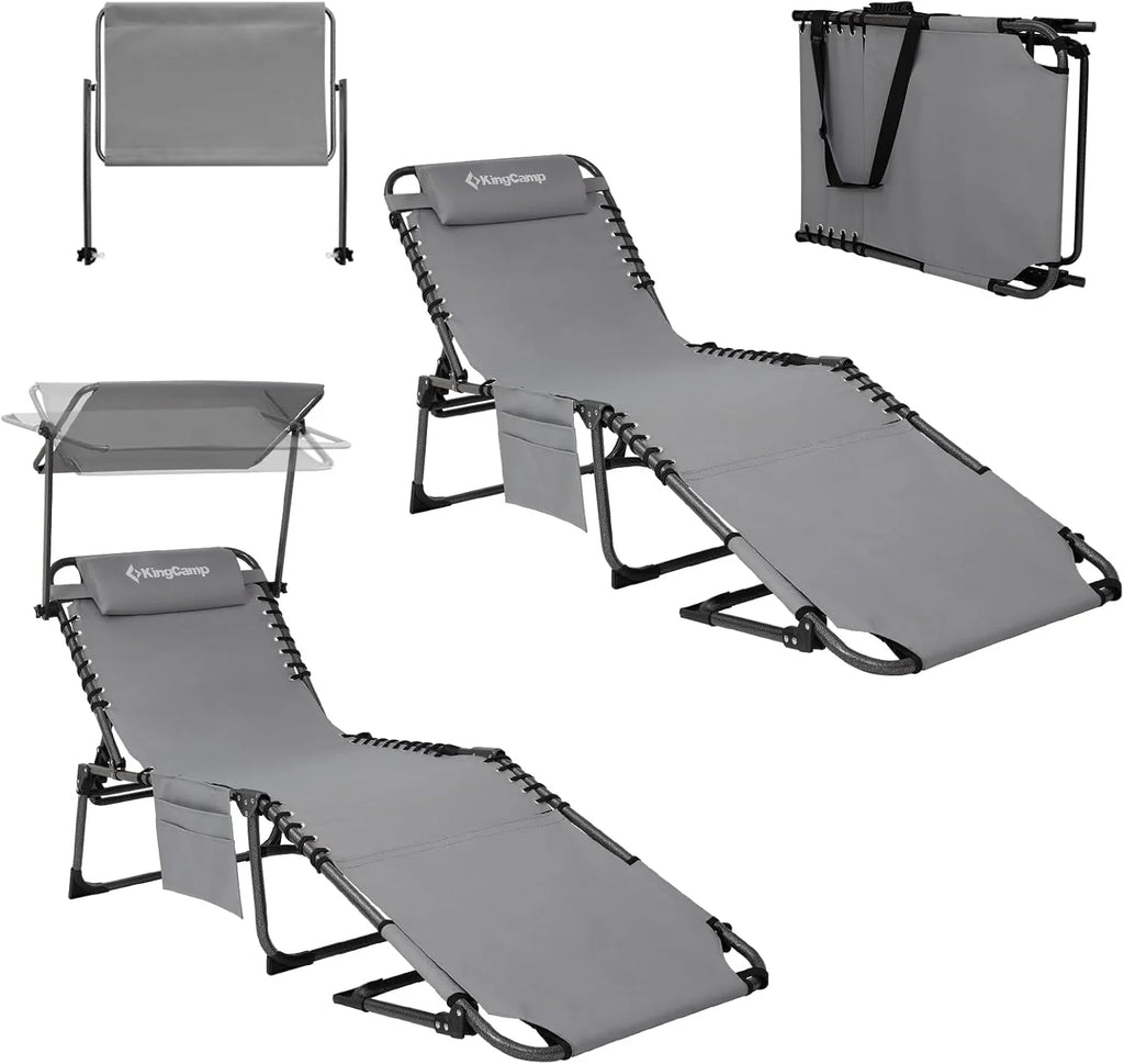 2-Seater Outdoor Folding Sun Chair With Facial Opening, Sunshade, Gray