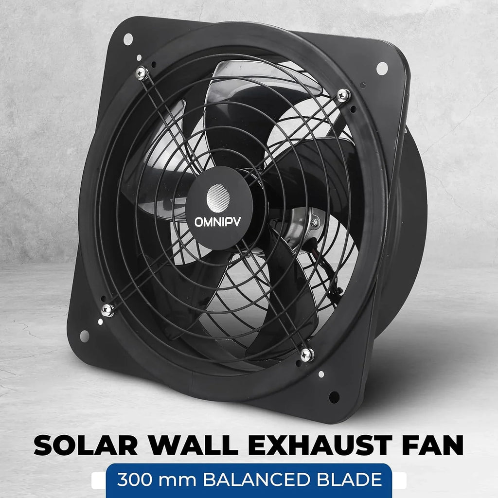 Wall Mount Solar Exhaust Fan, Black, 35W, 1200 CFM