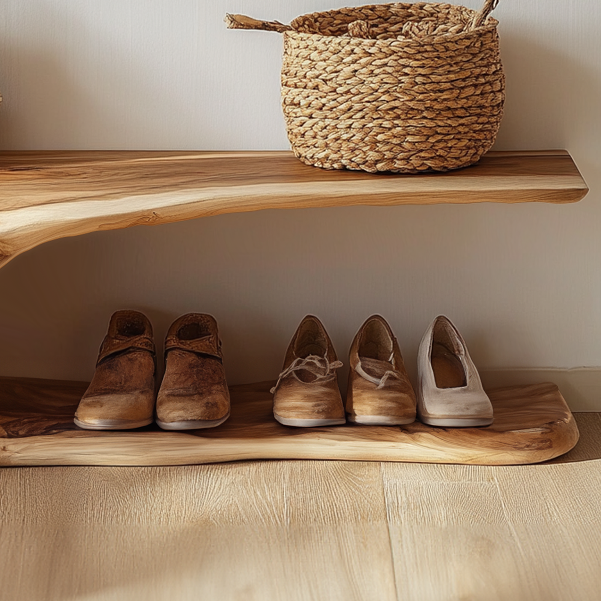 Custom Wood Shoe Bench Rack Wood Farmhouse Shoe Storage - view 4