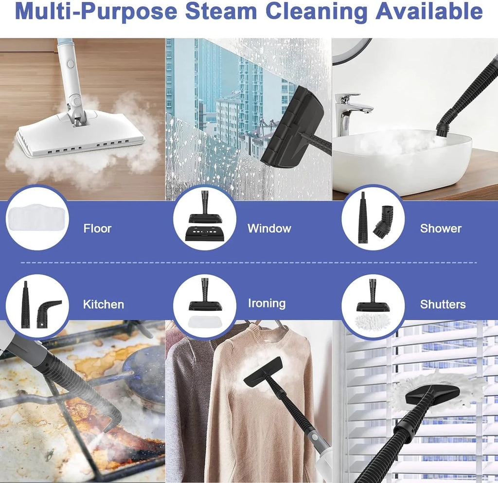 6-in-1 Rotating Steam Mop Cleaner, Light Blue, 400ML Tank, 23FT Power Cable, 2 Microfiber Pads